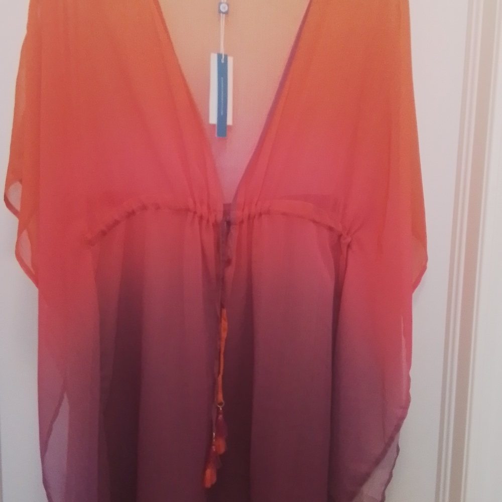 Bleu Rod Beattie Purple and Orange Chiffon Caftan